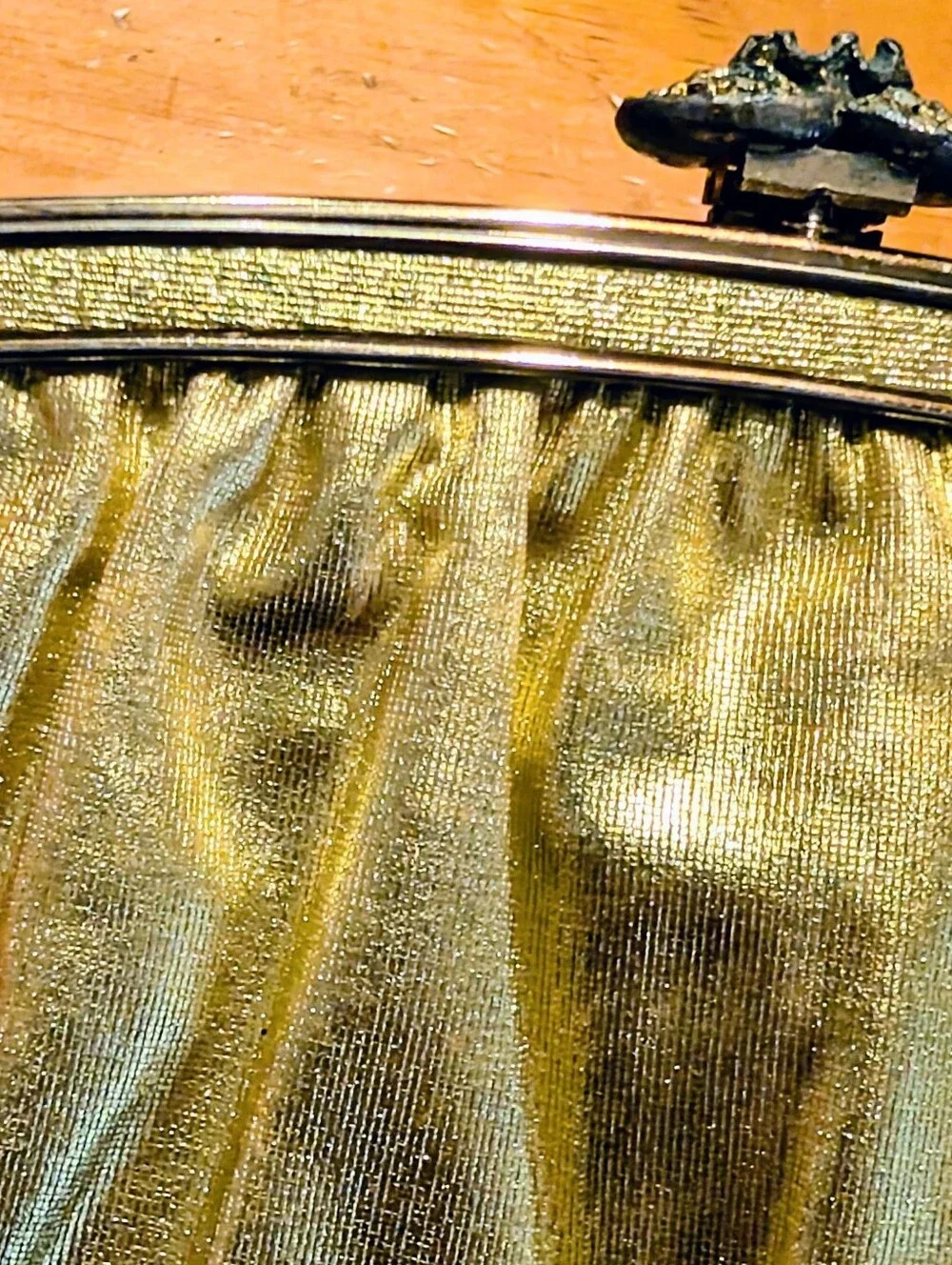 Vintage Gold Metallic Evening Chain Strap Bag Snap Closure With Diamond Accent
